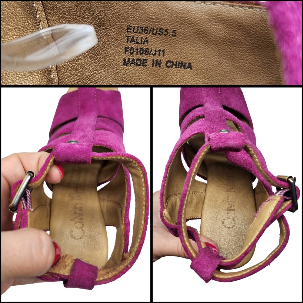 Calvin Klein Shoes Womens 5.5 6 Purple Platform Heels Chunky Suede Groovy Funky - Picture 9 of 11